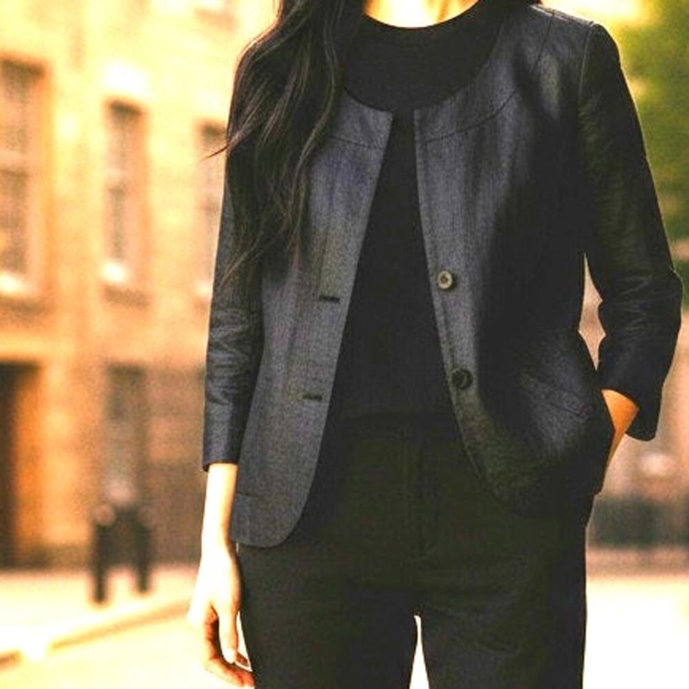 AK ANNE KLEIN 100% Linen Black Scoopneck Blazer - Size 10P - Picture 1 of 6
